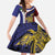 Personalised PNG Milne Bay Province Kid Short Sleeve Dress Bird of Paradise Tattoo Flag Motif - Polynesian Pride