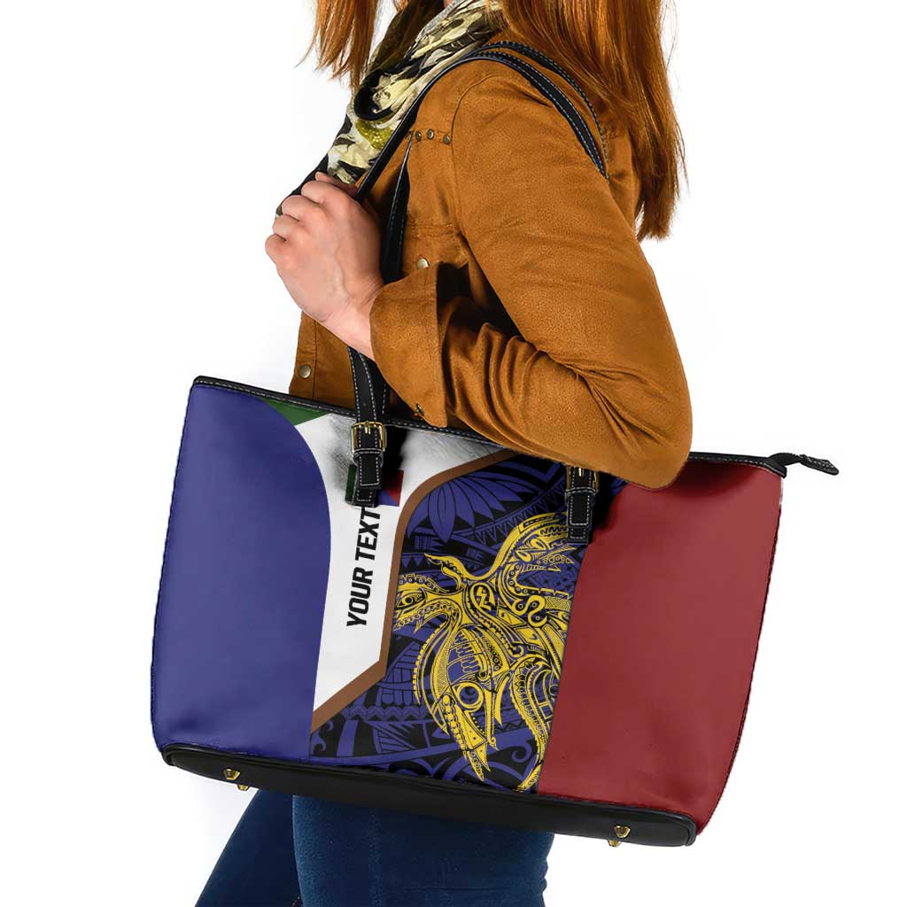 Personalised PNG Milne Bay Province Leather Tote Bag Bird of Paradise Tattoo Flag Motif - Polynesian Pride