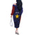 Personalised PNG Milne Bay Province Off The Shoulder Long Sleeve Dress Bird of Paradise Tattoo Flag Motif - Polynesian Pride