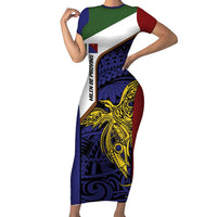 Personalised PNG Milne Bay Province Short Sleeve Bodycon Dress Bird of Paradise Tattoo Flag Motif - Polynesian Pride