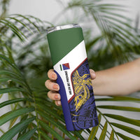 Personalised PNG Milne Bay Province Skinny Tumbler Bird of Paradise Tattoo Flag Motif - Polynesian Pride