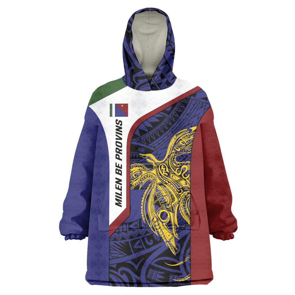 Personalised PNG Milne Bay Province Wearable Blanket Hoodie Bird of Paradise Tattoo Flag Motif LT9 One Size Blue - Polynesian Pride