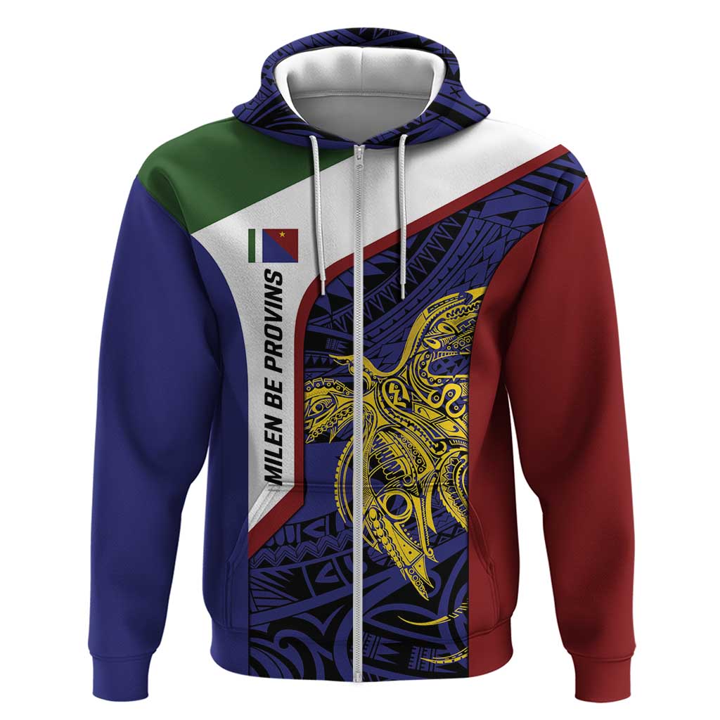 Personalised PNG Milne Bay Province Zip Hoodie Bird of Paradise Tattoo Flag Motif LT9 Zip Hoodie Blue - Polynesian Pride