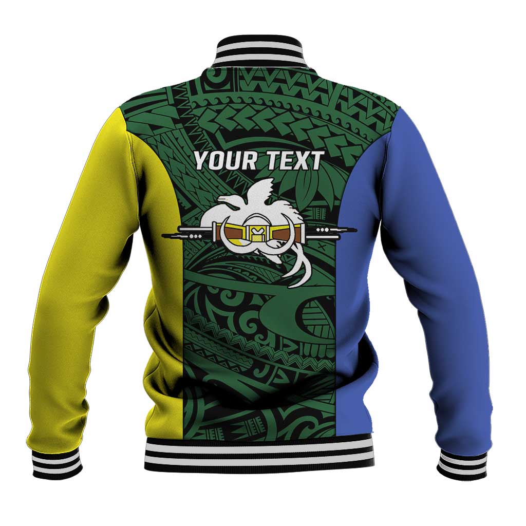 Personalised PNG Morobe Province Baseball Jacket Bird of Paradise Tattoo Flag Motif - Polynesian Pride