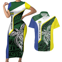 Personalised PNG Morobe Province Couples Matching Short Sleeve Bodycon Dress and Hawaiian Shirt Bird of Paradise Tattoo Flag Motif - Polynesian Pride