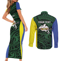 Personalised PNG Morobe Province Couples Matching Short Sleeve Bodycon Dress and Long Sleeve Button Shirt Bird of Paradise Tattoo Flag Motif - Polynesian Pride