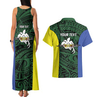 Personalised PNG Morobe Province Couples Matching Tank Maxi Dress and Hawaiian Shirt Bird of Paradise Tattoo Flag Motif - Polynesian Pride