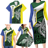 Personalised PNG Morobe Province Family Matching Long Sleeve Bodycon Dress and Hawaiian Shirt Bird of Paradise Tattoo Flag Motif - Polynesian Pride