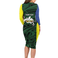 Personalised PNG Morobe Province Family Matching Long Sleeve Bodycon Dress and Hawaiian Shirt Bird of Paradise Tattoo Flag Motif - Polynesian Pride