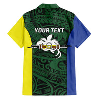 Personalised PNG Morobe Province Family Matching Off The Shoulder Long Sleeve Dress and Hawaiian Shirt Bird of Paradise Tattoo Flag Motif - Polynesian Pride