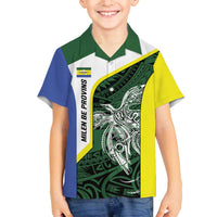 Personalised PNG Morobe Province Family Matching Off The Shoulder Long Sleeve Dress and Hawaiian Shirt Bird of Paradise Tattoo Flag Motif - Polynesian Pride