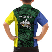 Personalised PNG Morobe Province Family Matching Off Shoulder Short Dress and Hawaiian Shirt Bird of Paradise Tattoo Flag Motif LT9 - Polynesian Pride