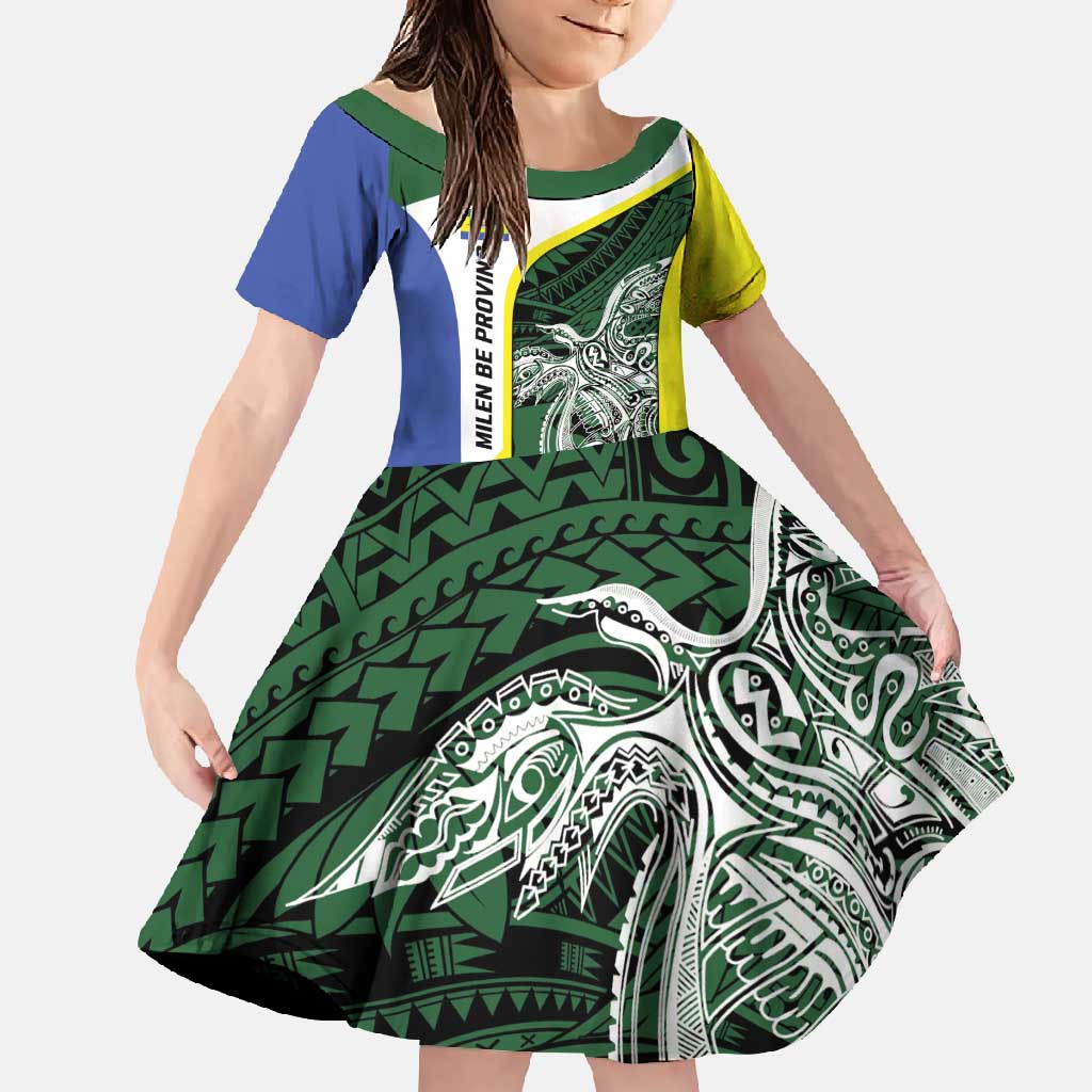 Personalised PNG Morobe Province Family Matching Summer Maxi Dress and Hawaiian Shirt Bird of Paradise Tattoo Flag Motif LT9 Daughter's Dress Green - Polynesian Pride