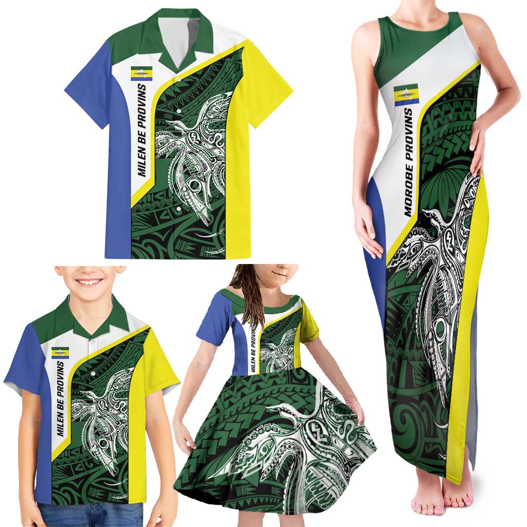 Personalised PNG Morobe Province Family Matching Tank Maxi Dress and Hawaiian Shirt Bird of Paradise Tattoo Flag Motif - Polynesian Pride