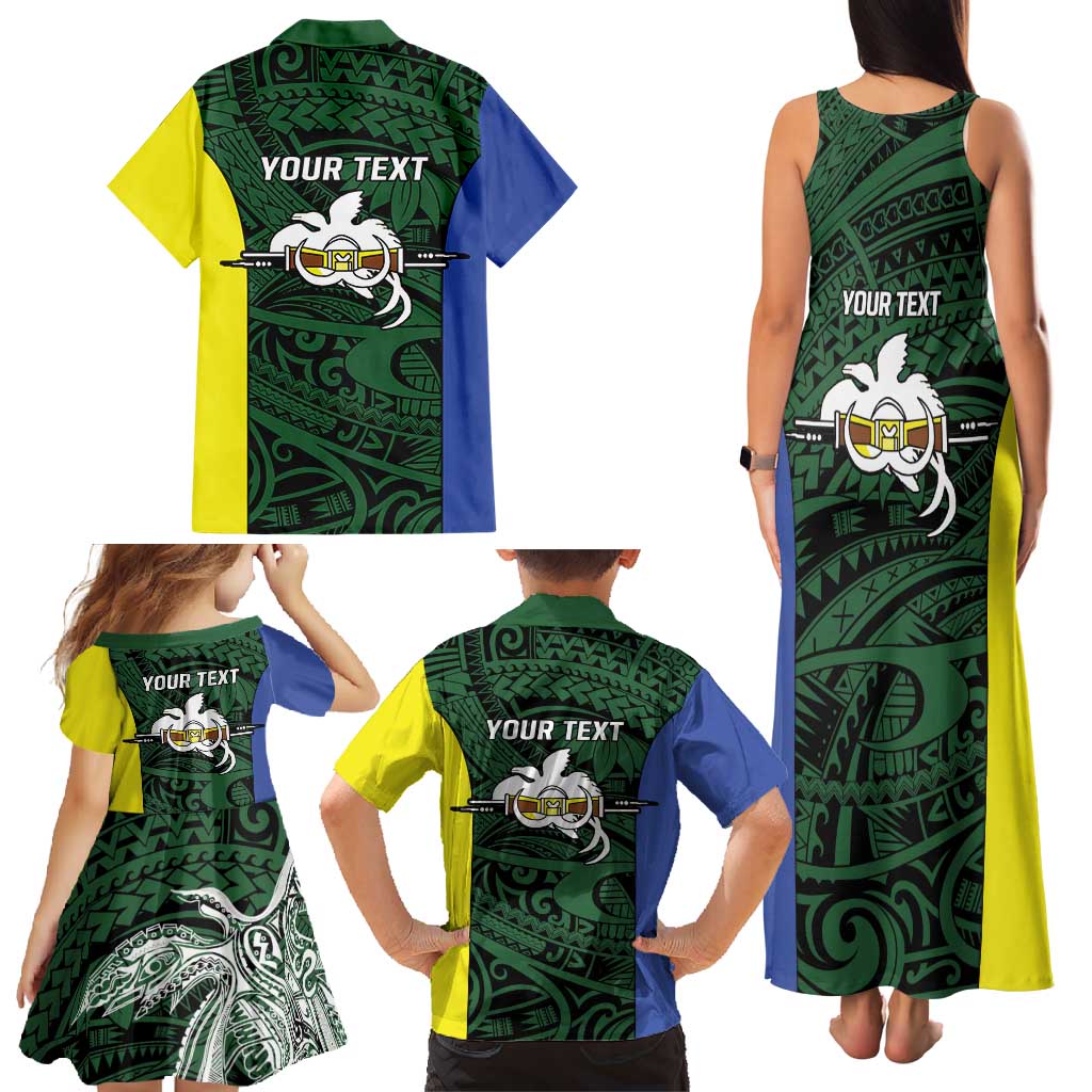 Personalised PNG Morobe Province Family Matching Tank Maxi Dress and Hawaiian Shirt Bird of Paradise Tattoo Flag Motif - Polynesian Pride
