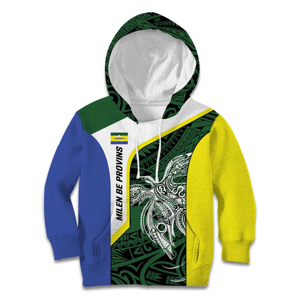 Personalised PNG Morobe Province Kid Hoodie Bird of Paradise Tattoo Flag Motif - Polynesian Pride