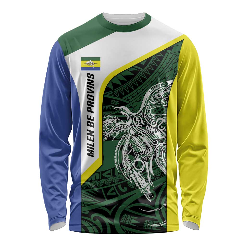 Personalised PNG Morobe Province Long Sleeve Shirt Bird of Paradise Tattoo Flag Motif - Polynesian Pride