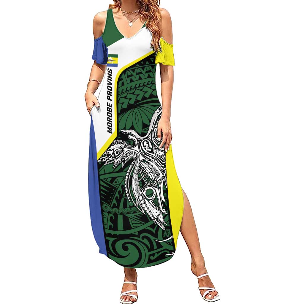 Personalised PNG Morobe Province Summer Maxi Dress Bird of Paradise Tattoo Flag Motif - Polynesian Pride