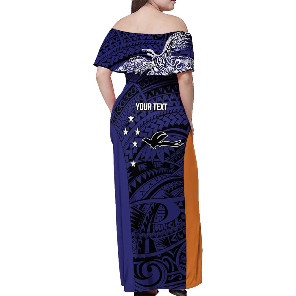 Personalised PNG New Ireland Family Matching Off Shoulder Maxi Dress and Hawaiian Shirt Bird of Paradise Tattoo Flag Motif - Polynesian Pride