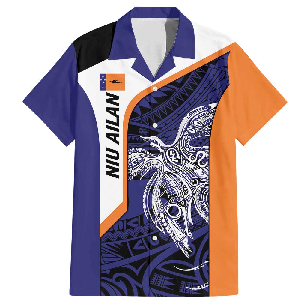 Personalised PNG New Ireland Family Matching Off Shoulder Short Dress and Hawaiian Shirt Bird of Paradise Tattoo Flag Motif LT9 Dad's Shirt - Short Sleeve Orange - Polynesian Pride