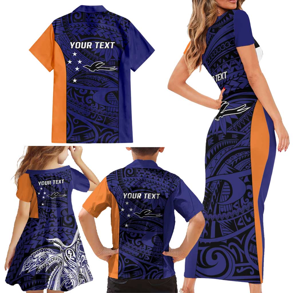 Personalised PNG New Ireland Family Matching Short Sleeve Bodycon Dress and Hawaiian Shirt Bird of Paradise Tattoo Flag Motif - Polynesian Pride