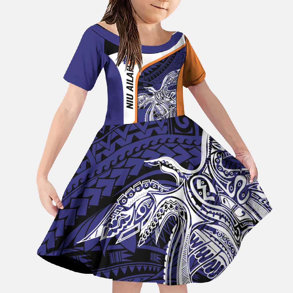 Personalised PNG New Ireland Family Matching Summer Maxi Dress and Hawaiian Shirt Bird of Paradise Tattoo Flag Motif LT9 Daughter's Dress Orange - Polynesian Pride