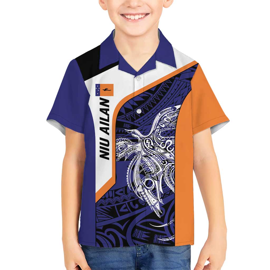 Personalised PNG New Ireland Family Matching Summer Maxi Dress and Hawaiian Shirt Bird of Paradise Tattoo Flag Motif LT9 Son's Shirt Orange - Polynesian Pride