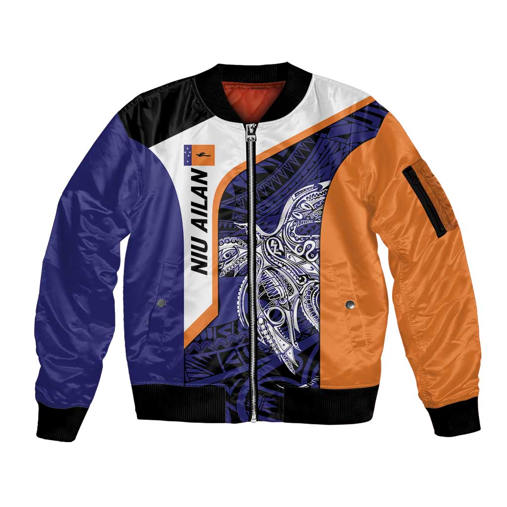 Personalised PNG New Ireland Sleeve Zip Bomber Jacket Bird of Paradise Tattoo Flag Motif LT9 Unisex Orange - Polynesian Pride