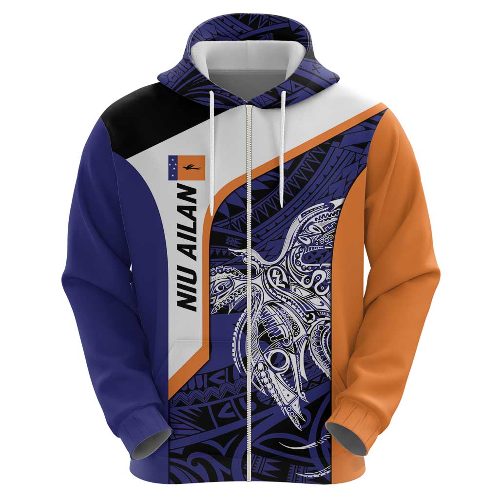 Personalised PNG New Ireland Zip Hoodie Bird of Paradise Tattoo Flag Motif - Polynesian Pride