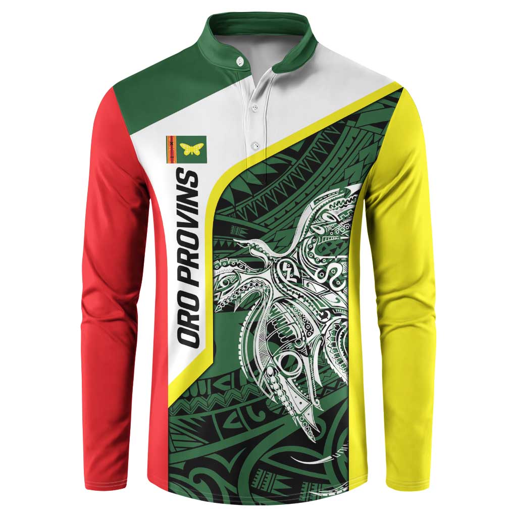 Personalised PNG Oro Province Button Sweatshirt Bird of Paradise Tattoo Flag Motif LT9 Green - Polynesian Pride