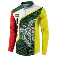 Personalised PNG Oro Province Button Sweatshirt Bird of Paradise Tattoo Flag Motif - Polynesian Pride