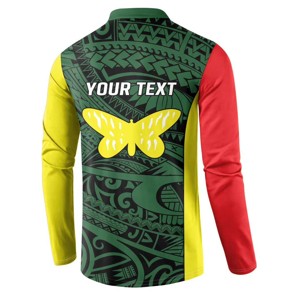 Personalised PNG Oro Province Button Sweatshirt Bird of Paradise Tattoo Flag Motif - Polynesian Pride