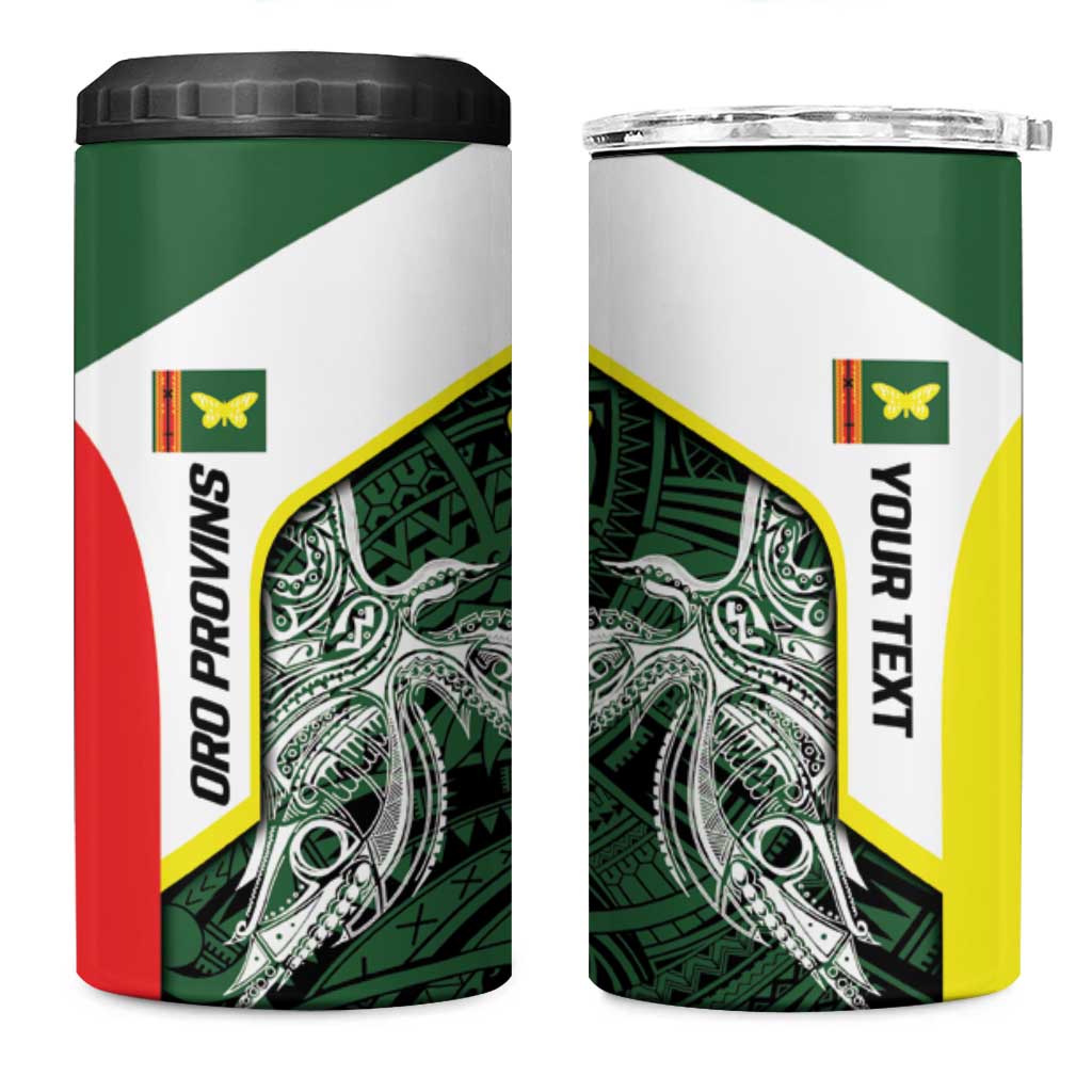 Personalised PNG Oro Province 4 in 1 Can Cooler Tumbler Bird of Paradise Tattoo Flag Motif - Polynesian Pride