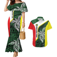 Personalised PNG Oro Province Couples Matching Mermaid Dress and Hawaiian Shirt Bird of Paradise Tattoo Flag Motif - Polynesian Pride