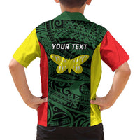 Personalised PNG Oro Province Family Matching Off Shoulder Short Dress and Hawaiian Shirt Bird of Paradise Tattoo Flag Motif - Polynesian Pride