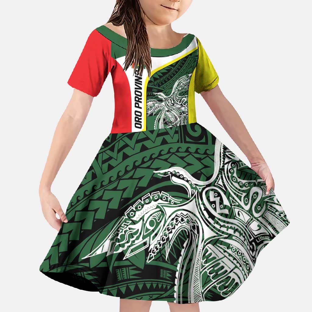 Personalised PNG Oro Province Family Matching Short Sleeve Bodycon Dress and Hawaiian Shirt Bird of Paradise Tattoo Flag Motif - Polynesian Pride