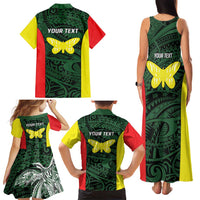 Personalised PNG Oro Province Family Matching Tank Maxi Dress and Hawaiian Shirt Bird of Paradise Tattoo Flag Motif - Polynesian Pride