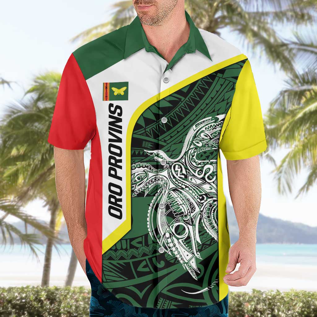 Personalised PNG Oro Province Hawaiian Shirt Bird of Paradise Tattoo Flag Motif - Polynesian Pride