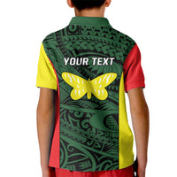 Personalised PNG Oro Province Kid Polo Shirt Bird of Paradise Tattoo Flag Motif - Polynesian Pride
