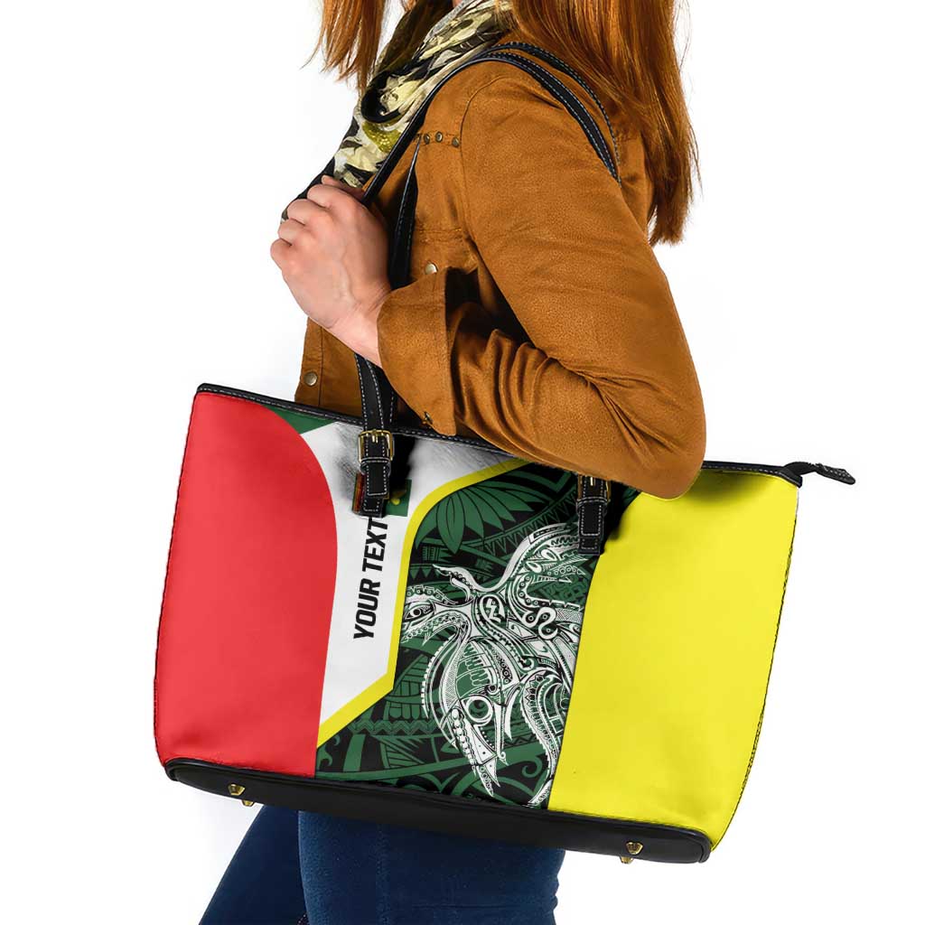 Personalised PNG Oro Province Leather Tote Bag Bird of Paradise Tattoo Flag Motif - Polynesian Pride