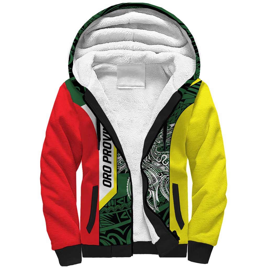 Personalised PNG Oro Province Sherpa Hoodie Bird of Paradise Tattoo Flag Motif - Polynesian Pride