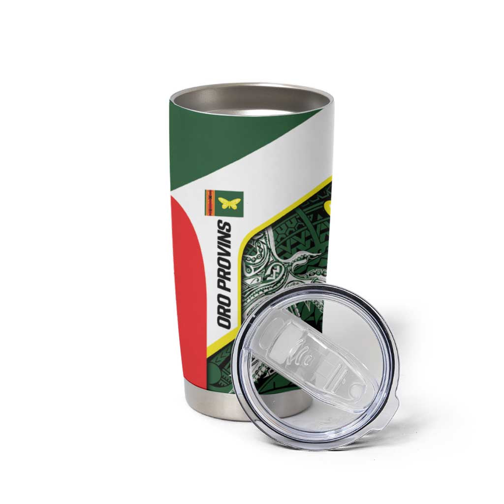 Personalised PNG Oro Province Tumbler Cup Bird of Paradise Tattoo Flag Motif - Polynesian Pride