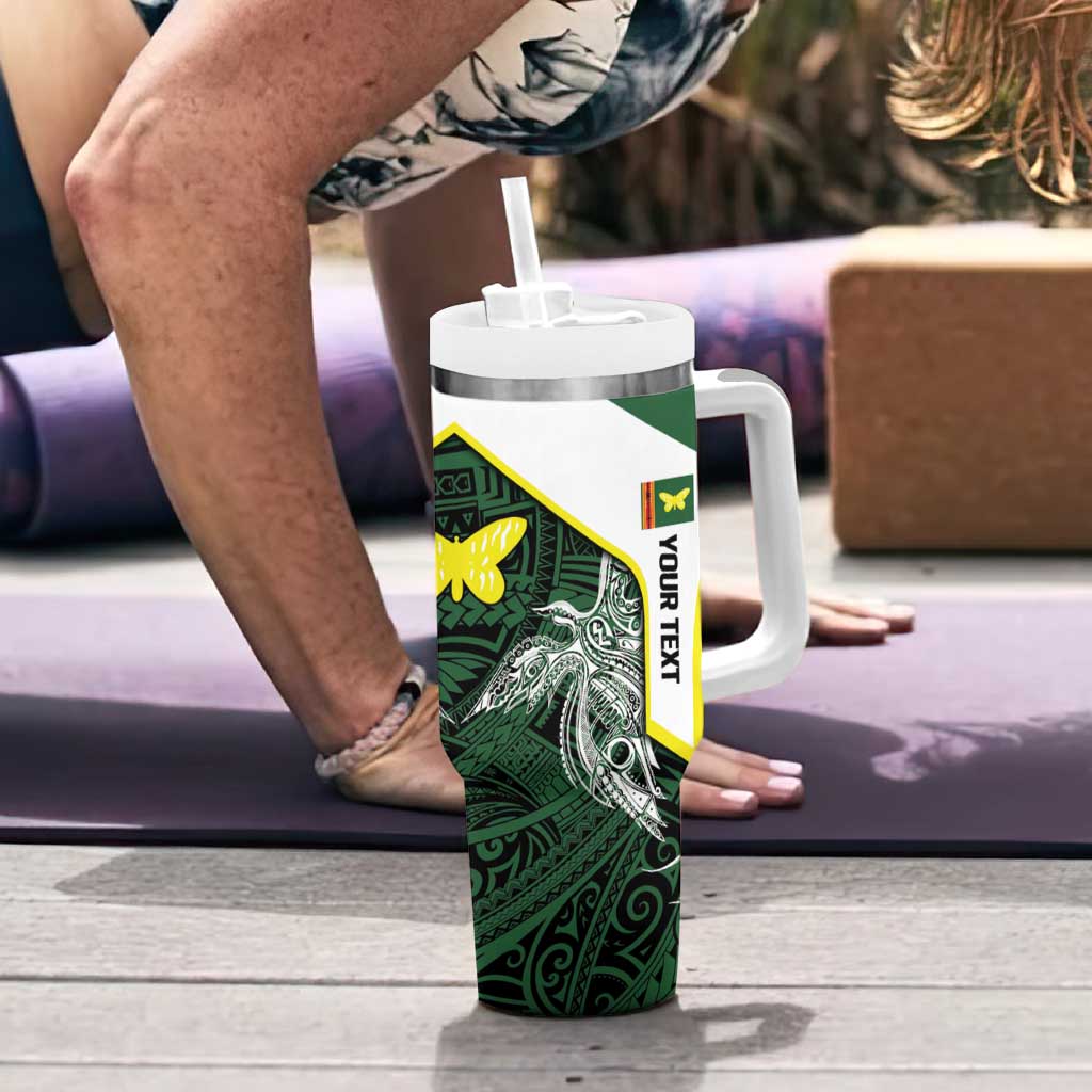 Personalised PNG Oro Province Tumbler With Handle Bird of Paradise Tattoo Flag Motif - Polynesian Pride