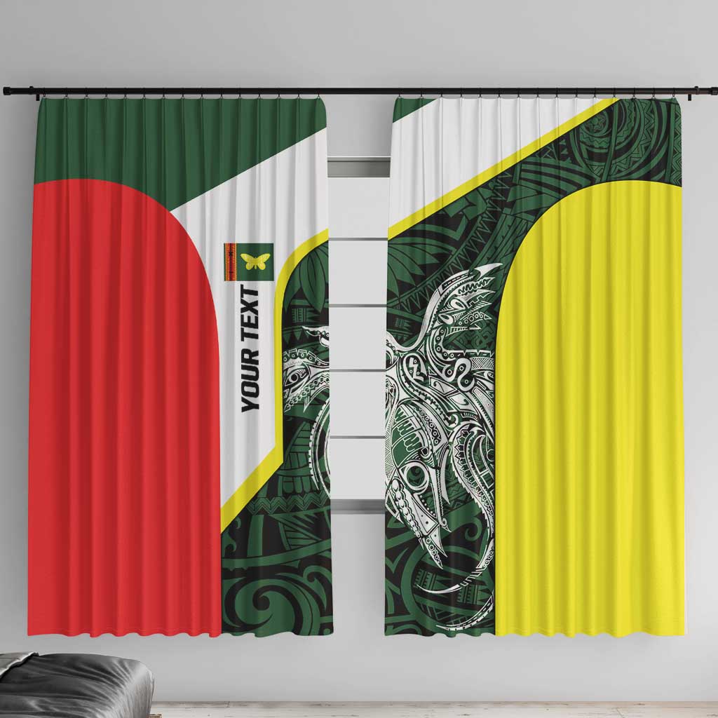 Personalised PNG Oro Province Window Curtain Bird of Paradise Tattoo Flag Motif LT9 With Hooks Green - Polynesian Pride
