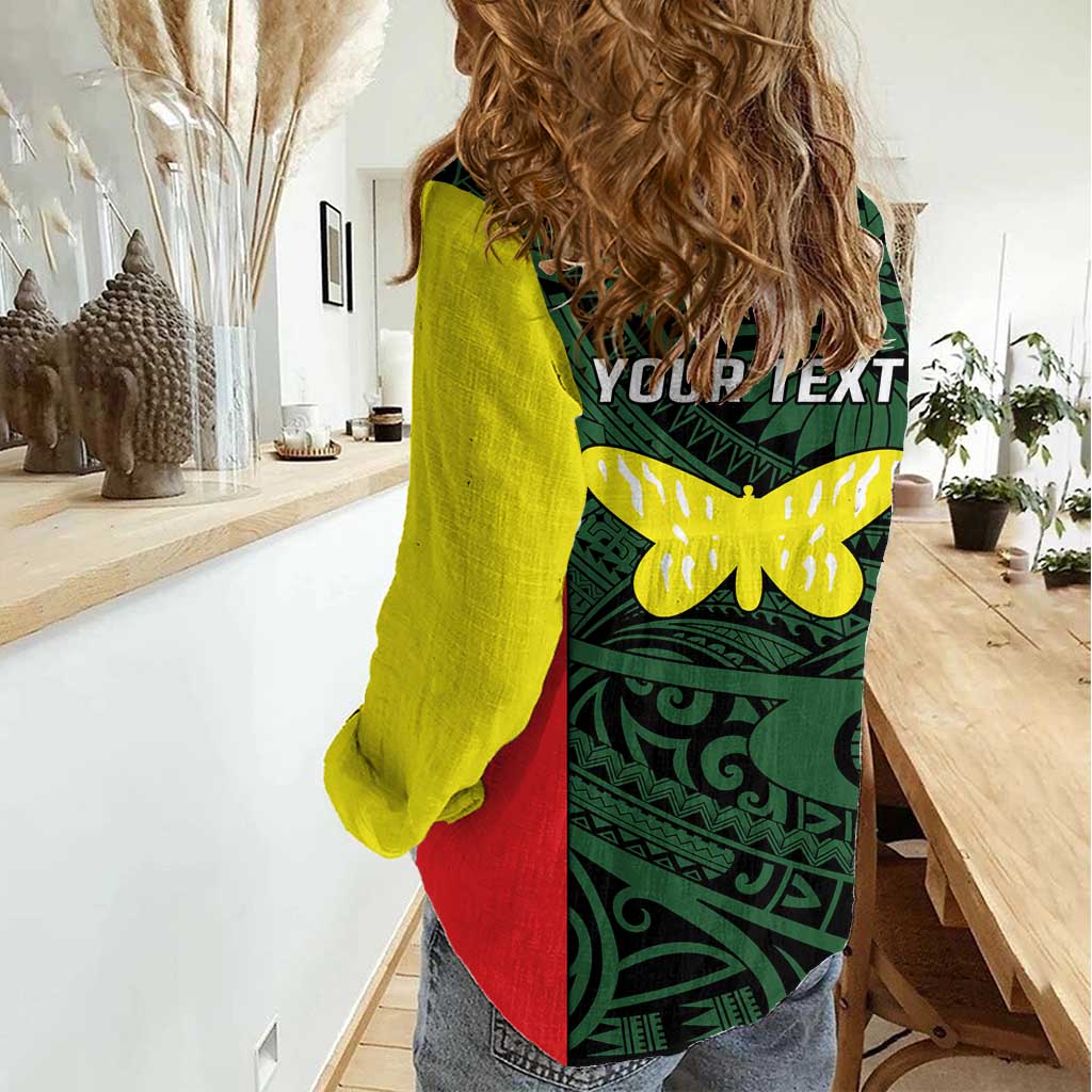 Personalised PNG Oro Province Women Casual Shirt Bird of Paradise Tattoo Flag Motif - Polynesian Pride