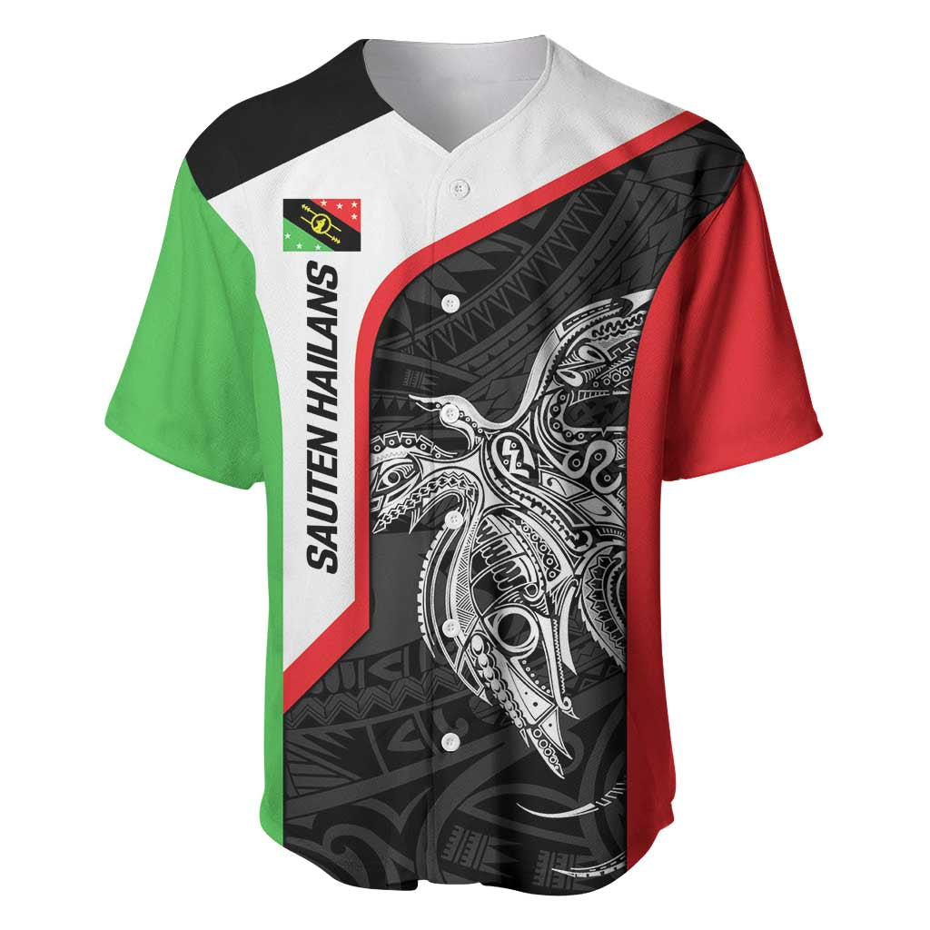 Personalised PNG Southern Highlands Province Baseball Jersey Bird of Paradise Tattoo Flag Motif - Polynesian Pride