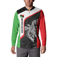 Personalised PNG Southern Highlands Province Button Sweatshirt Bird of Paradise Tattoo Flag Motif - Polynesian Pride