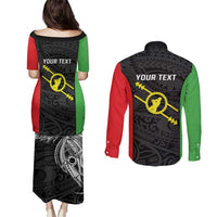 Personalised PNG Southern Highlands Province Couples Matching Puletasi and Long Sleeve Button Shirt Bird of Paradise Tattoo Flag Motif - Polynesian Pride