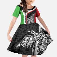 Personalised PNG Southern Highlands Province Family Matching Long Sleeve Bodycon Dress and Hawaiian Shirt Bird of Paradise Tattoo Flag Motif - Polynesian Pride