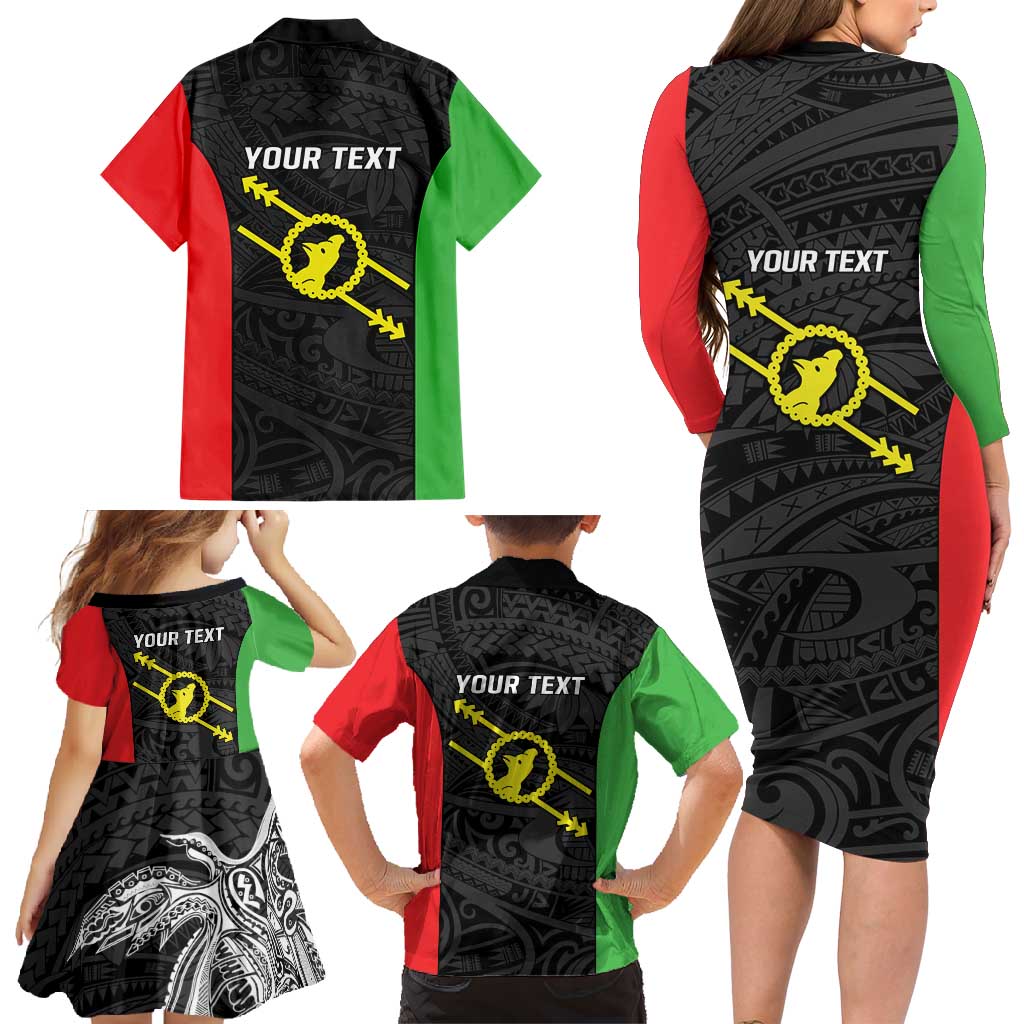 Personalised PNG Southern Highlands Province Family Matching Long Sleeve Bodycon Dress and Hawaiian Shirt Bird of Paradise Tattoo Flag Motif - Polynesian Pride